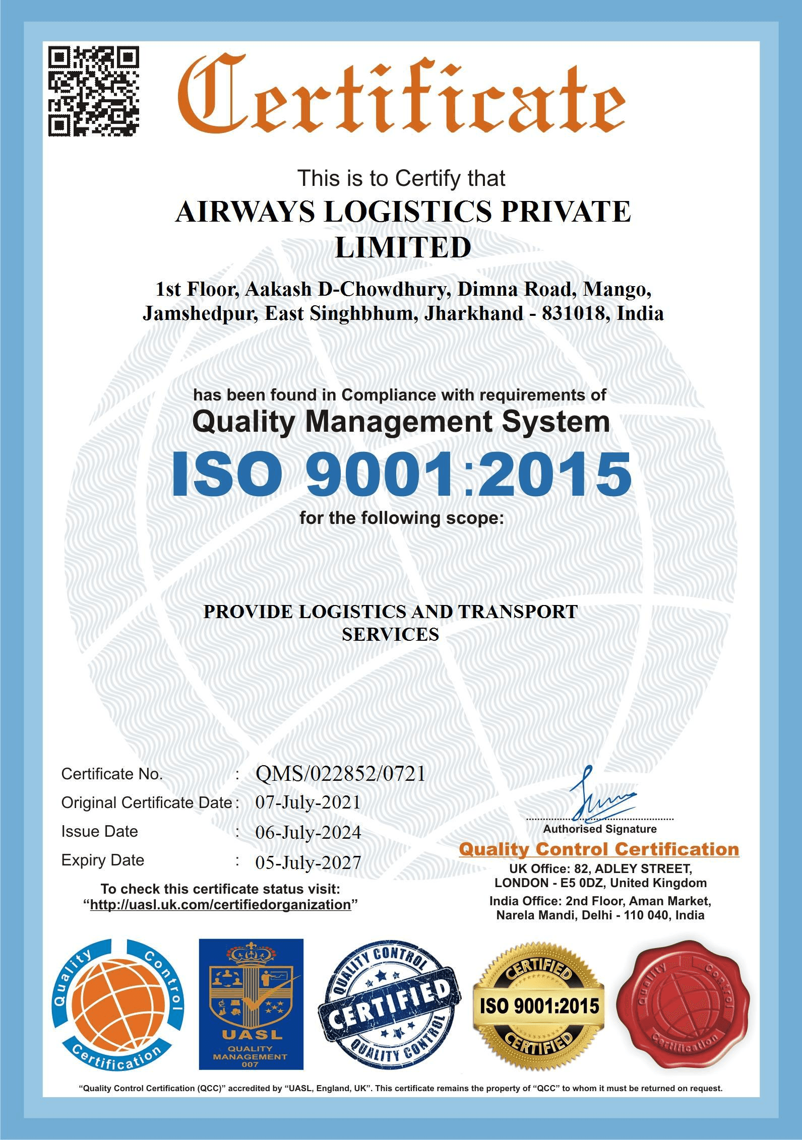 ISO 9001:2015 Certificate