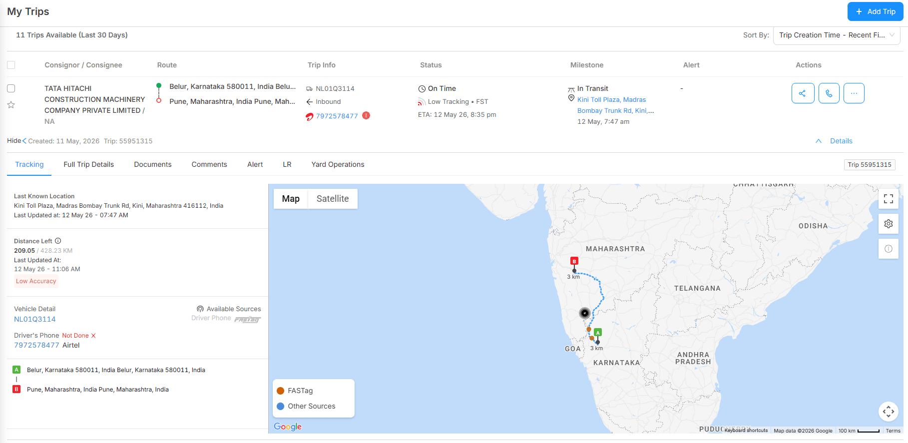 Consignment Tracking Log